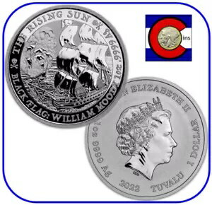 2022年ツバル黒旗：ウィリアム・ムーディの旭日1オンス銀貨（カプセル入り）