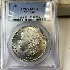 1921 年 P $1 モーガン シルバー ダラー 90% シルバー PCGS MS63 ホワイト!