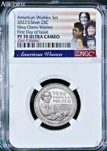 FDOI シルバー 2022 S NGC アメリカン レディース ニーナ オテロ ウォーレン クォーター コイン PF70 FDI