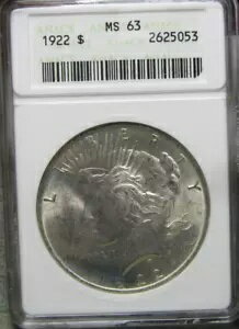 1922 ピースダラー シルバー ---- ANACS MS-63 グレードコイン ---- #787B