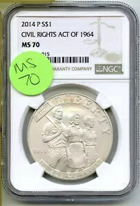 2014-P 1964 年公民権法 シルバー ダラー NGC MS70 認定 1 ドル コイン - J4??20