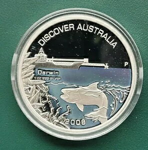 2008 DISCOVER AUSTRALIA Landmarks DARWIN 1 オンス シルバー プルーフ コイン 箱と COA 付き