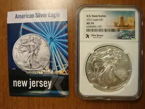 2022 $1 アメリカン シルバー イーグル NGC MS70 US ステート シリーズ 7k ニュージャージー