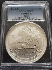 2010 P オーストラリア $1 シルバー イヤー オブ ザ タイガー PCGS MS69 1 オンス コイン