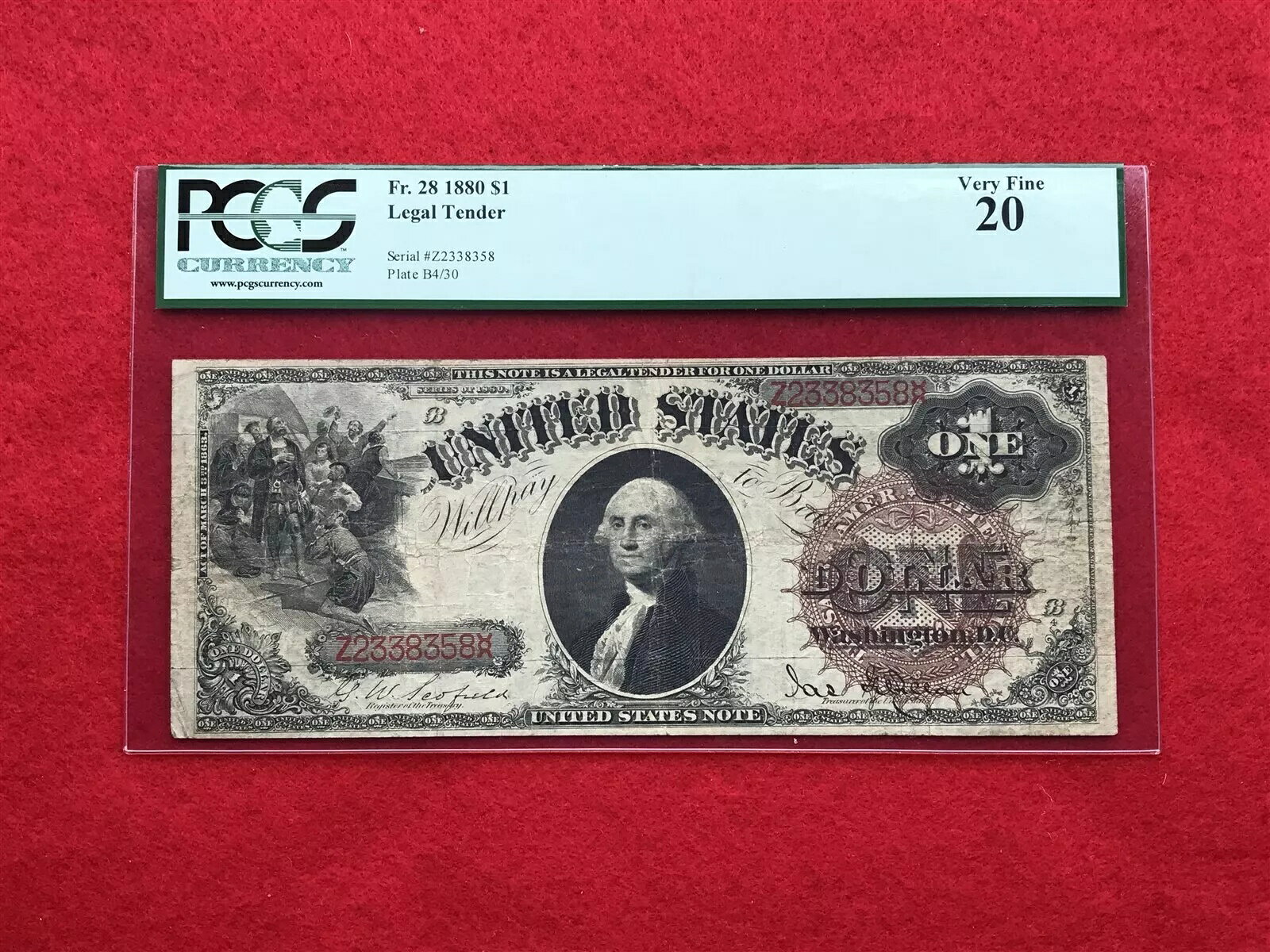 WORLD RESOURCE【KING店】のFR-28 1880 シリーズ 1 ドル米国法定通貨紙幣 *PCGS 20 極細*｜アングル3