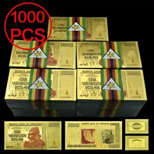 1 ビギンティリオン ドル 1000 枚 ジンバブエ ゴールド PET 紙幣 UV ウォーターマーク付き