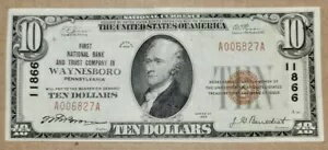 1929年 10ドル紙幣 ブラウンシール紙幣 第一国立銀行ウェインズボロ 非常に珍しい！