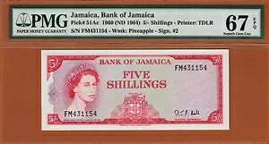 ジャマイカ 5 シリング 1960 (1964) QEII Pick-51Ac Gem UNC PMG 67 EPQ HIGHEST Graded