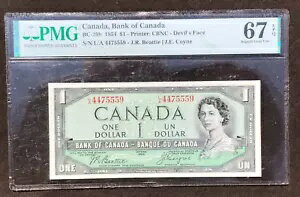 紙幣 カナダ銀行 1954年 $1 1ドル #LA4475559 PMG 67 UNC 悪魔の顔