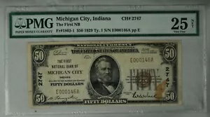 1929 年の 50 ドル国立銀行券。インディアナ州ミシガン市。 PMG VF25です。ネット、シミ。