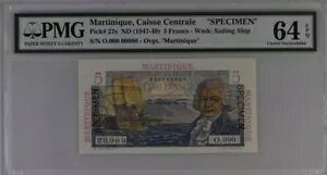 マルティニーク 5 フラン ND(1947) P29s UNC - 標本 / PMG 64EPQ