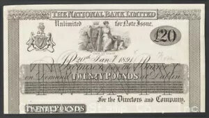 アイルランド国立銀行 20 ポンド プルーフ、1891 年