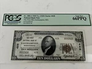 1929 年 $10 第一国立銀行券 マサチューセッツ州イーストハンプトン PCGS 66 PPQ