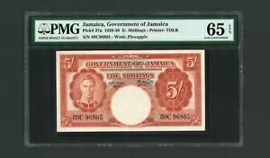 ジャマイカ紙幣 P37a 、1950 、5 シリング PMG 65 EPQ キング ジョージ 6 世 KGVI