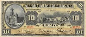 メキシコ / アグアスカリエンテス 10 ペソ 1.1.1910 シリーズ C 流通紙幣 Qash9