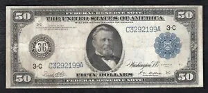 FR。 1031a 1914年 $50 フランス連邦準備制度紙幣 ペンシルベニア州フィラデルフィア 非常に細かい