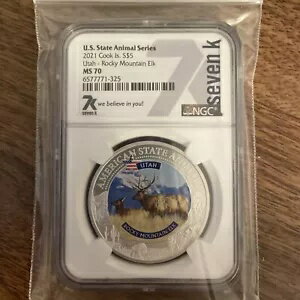 米国州動物シリーズ コイン ユタ 7K シルバー 1 オンス レア 限定 ヘラジカ MS70 NGC グレーディング(3)