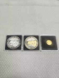 2013 アフリカ野生象 3 ピース銀貨と金貨セット ボックスと COA 付き