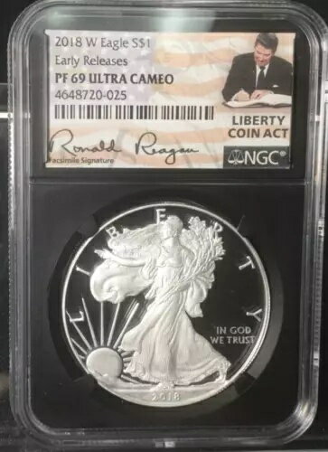 2018-W プルーフ シルバー イーグル NGC PF69 UCAM ロナルド レーガン署名 自由契約