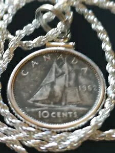 XF 1962 カナダ ブルー セーリング スクーナー シルバー コイン ペンダント 18 インチ シルバー ロープ チェーン