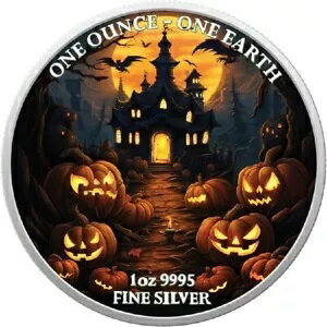 お化け屋敷 ハロウィン 2022 1オンス アース シルバー コイン 暗闇で光る効果 フィジー