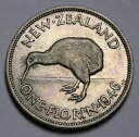 1946 ニュージーランド NZ シルバー フロリン コイン ジョージ 6 世 フラット バック KM#10.2 ミント=300k