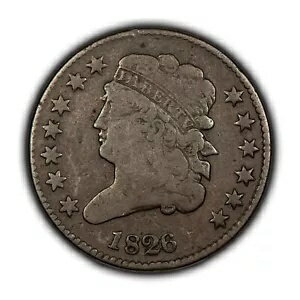 1826 1/2c クラシック ヘッド ハーフ セント - チョコレート ブラウン - オリジナル VG コイン - T4406