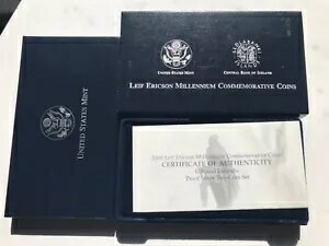 2000 レイフ エリクソン プルーフ シルバー ドル & アイスランド中央銀行 米国造幣局 2 コイン セット