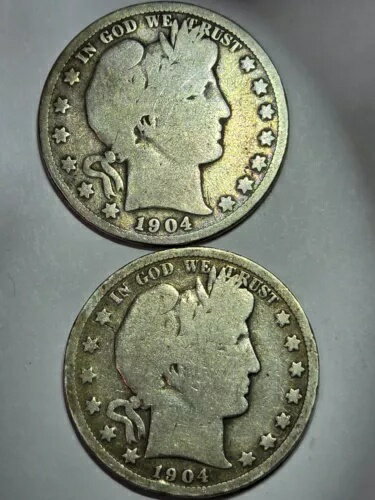 Raw 2 パック 1904-S & 1904-O Barber 50C シルバー ハーフダラー コイン ロット(3)