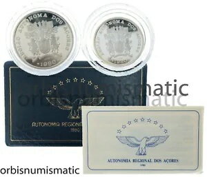 1980 アゾレス諸島ミント ボックス セット シルバー プルーフ 25 100 エスクード コイン ポルトガル ケース COA #P9