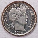 1906-D バーバー シルバー ダイム、極細流通コイン、ストア #1300