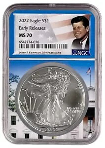 2022 1オンス シルバー アメリカン イーグル NGC MS70 ER ケネディ - ホワイト ハウス コア POP 200