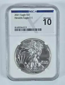 2021 アメリカン シルバー イーグル ヘラルディック イーグル タイプ 1 ミント ステート 10 NGC X NGCX