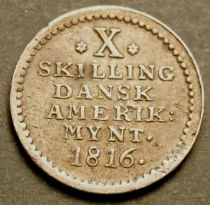 1816年 アメリカ領ヴァージン諸島 デンマーク語 西インド諸島 10 スキリングラスター S-937