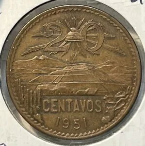 メキシコ 1951 トゥエンティ 20 センタボス レア キー デート 未流通 BU コンディション コイン