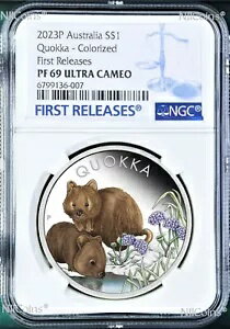 2023 オーストラリア クオッカ シルバー カラー プルーフ NGC PF69 ダブル デーツ 1オンス $1 コイン FR