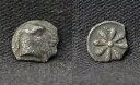 古代ギリシャ、アイオリス、カイメ。紀元前400〜300年の銀製オボル