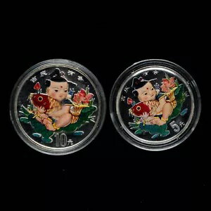 1997 中国 10 元 + 5 元吉祥事項 1/2 オンス + 1 オンス プルーフ カラー銀貨