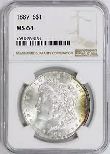 1887-P NGC シルバー モルガン ドル MS64 米国コイン トーン (028)