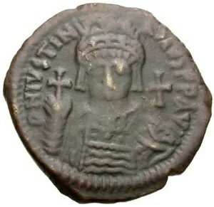 正真正銘のビザンチン帝国。ユスティニアヌス 1 世 (AD 527-565) 古代ローマのコイン ? Follis