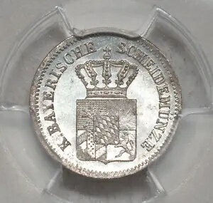 1871年、バイエルン王国、ルートヴィヒ2世。見事なシルバーの 1 クロイツァー コイン。 PCGS MS-65!