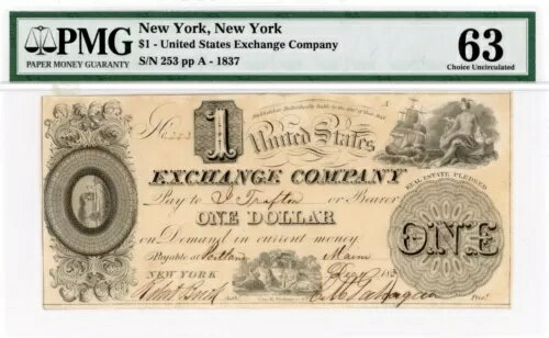 1861年。1ドル。ニューヨーク、ニューヨーク。米国取引所会社 PMG 63