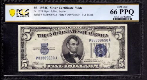1934 C $5 СΡ FR.1653 PA ֥å PCGS B GEM UNC 66 PPQ