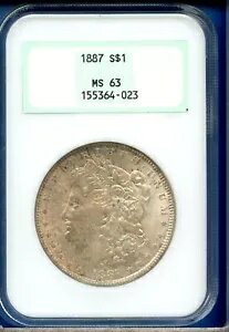 1887 P NGC MS63 モーガン シルバー ダラー $1 米国造幣局コイン 1887-P MS-63 ファッティー !(3)