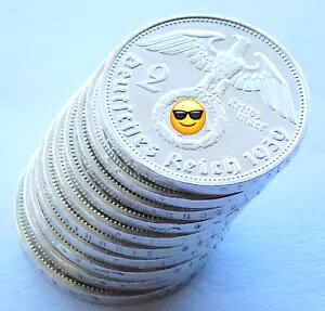 ドイツ ロット 10x コイン 2 REICHSMARK 1937 - 1939 SWASTIKA シルバー 第三帝国 WW2 マーク