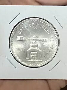 1980 メキシコ ウナ オンザ 天秤秤 1 オンス シルバー コイン ダブル 0 エラー