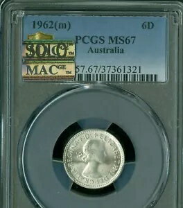 1962 オーストラリア 6 ペンス PCGS MS67 PQ MAC SOLO 最高級グレード スポットレス *