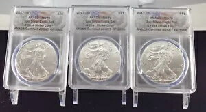 2017 ANACS MS70 3 個シルバー イーグル 
