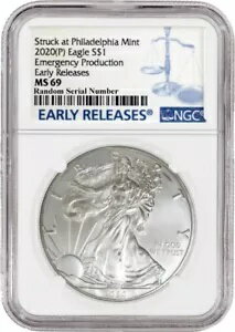 2020 (P) $1 シルバー アメリカン イーグル NGC MS69 早期リリース緊急生産