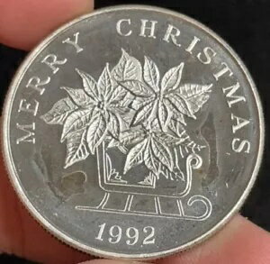 1992 1 オンス ヴィンテージ シルバー アート ラウンド メリー クリスマス そり鳥リース